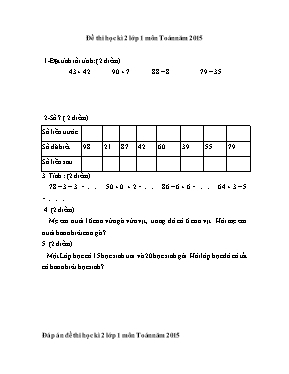 Đề thi học kì 2 lớp 1 môn Toán năm 2015